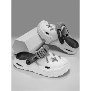 Men's Fashionable Bold Laced Clogs, Casual Comfortable Breathable Non-slip Clogs, Trendy Beach Shoes for Indoor & Outdoor Walking, Lightweight Breathable Slippers