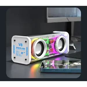 Transparent Mecha Bluetooth 5.0 Audio Speaker, Portable Mobile Stereo with Double Bass Diaphragm Subwoofer, TWS Pairing, Colorful RGB Light, Charging Function, Auxiliary Input Mini Party Loudspeaker