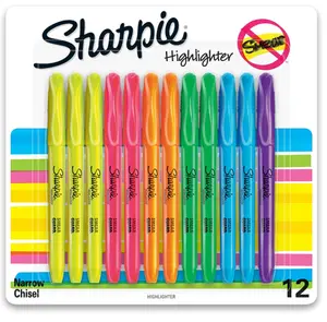 Sharpie Pocket Style Highlighters, Chisel Tip Highlighter Marker Set, Assorted Fluorescent Highlighters, Perfect For Office Supplies, School Supplies, 12 Count