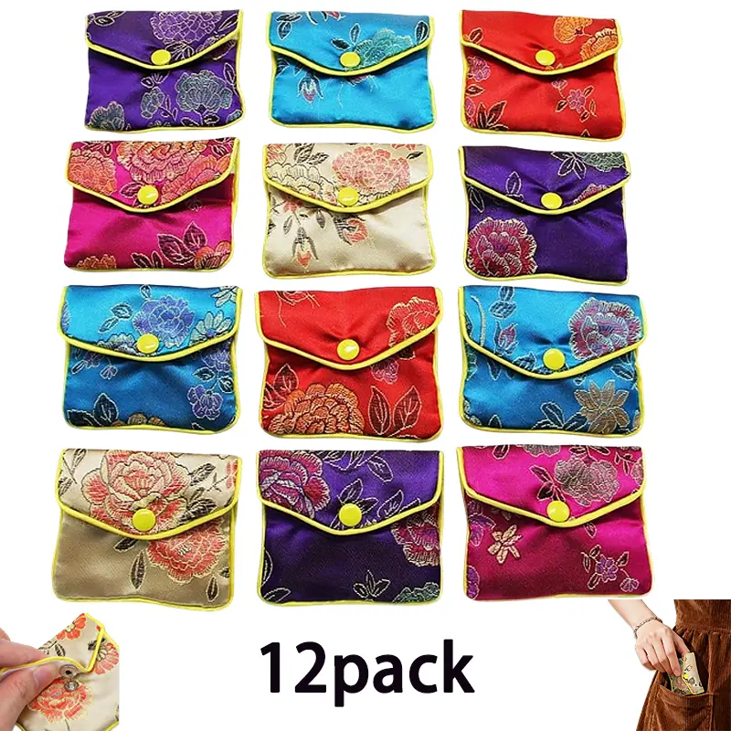 12pcs Floral Embroidery Jewelry Storage Bag Classic Jewelry Purse Pouch Gift Bags Mini Jewelry Gift Bag Multiple Colors Great For Birthday Gifts Party Wedding Anniversary 12cm 4.72inch
