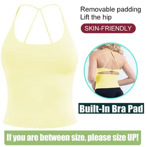 Jetjoy Women's Halter Longline Sports Bra with Removable Pad, Ribbed Seamless Square Neck Workout Crop Tank Top for Yoga & Fitness Halter Tank Top Longline Backless Scoop Neck Built-in Bra Sports Gym Crop Top Or Gym Scrunched Shorts Fabric Athletic