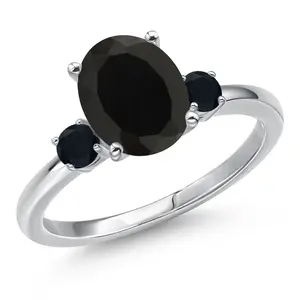 14K White Gold Black Onyx Engagement Ring For Women | 2.70 Cttw | Oval 10X8MM | Gemstone December Birthstone | Three Stone Wedding Engagement Anniversary Promise Ring For Women