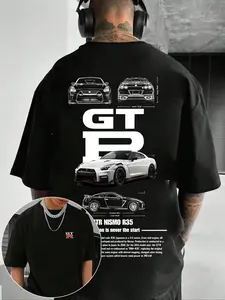 Unisex Street Style JDM Culture Skyline R34 blueprint racing Print T-Shirt, Loose Fit Short Sleeve, Casual Fashion for All Seasons, Suitable for streetwear, racing culture enthusiasts, JDM Japanese culture, men’s gifts, couple wear