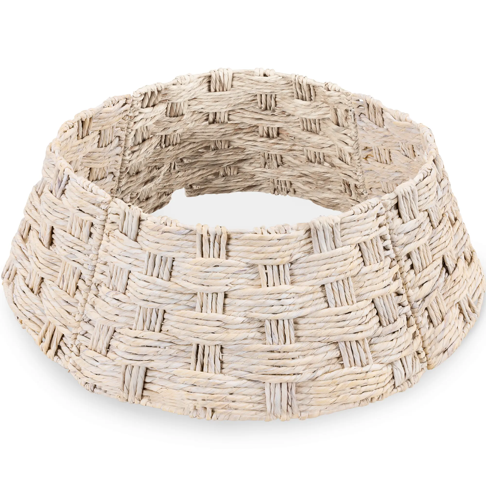 Best Choice Products 36in Basket Woven Hyacinth Christmas Tree Collar, Tree Skirt Accessory w/ Cord Cut-Out