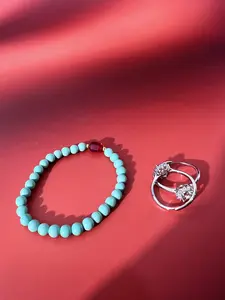 Oriental Heritage Natural Raw Turquoise Round Beaded Bracelet with Red Glass Lucky Spacer Bead, Minimalist New Chinese Vintage Style Daily Wear, Crystal Healing Energy Jewelry, Mother's Day Birthday Gift for Girlfriend & Bestie