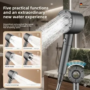 Supercharged shower head with filtration, dual-turbo pressurized large water flow bathroom set