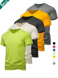 Men's Solid Color V Neck Sports Tee, Breathable Sweat-absorbing T-shirt, Casual Comfy Sports Top for Gym Workout Running, Gym Tees