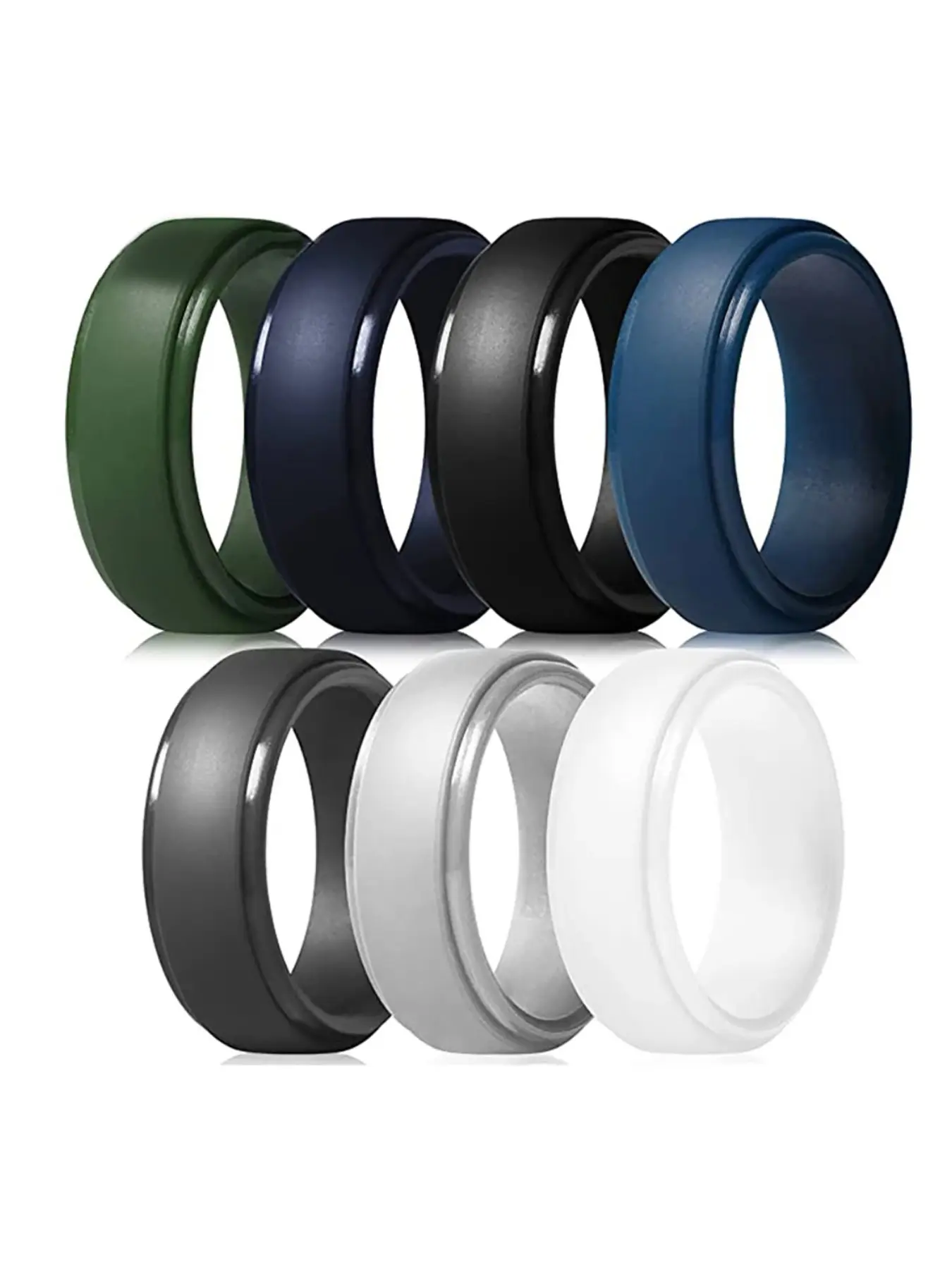 7 Pack Rubber Wedding Bands for Men, 8mm Hypoallergenic Men's Silicone Ring for Him, Multi Colors Active Sport Fitness US Size 7-14, Jewelry Rings, Finger Jewelry
