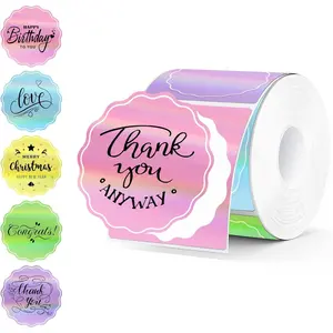 2 Inch Round Holographic Thermal Labels, Color Flower Thermal Sticker Labels for Small Business, Logo Design, Baking,300 Sheets/1 Roll (Morandi Spring)