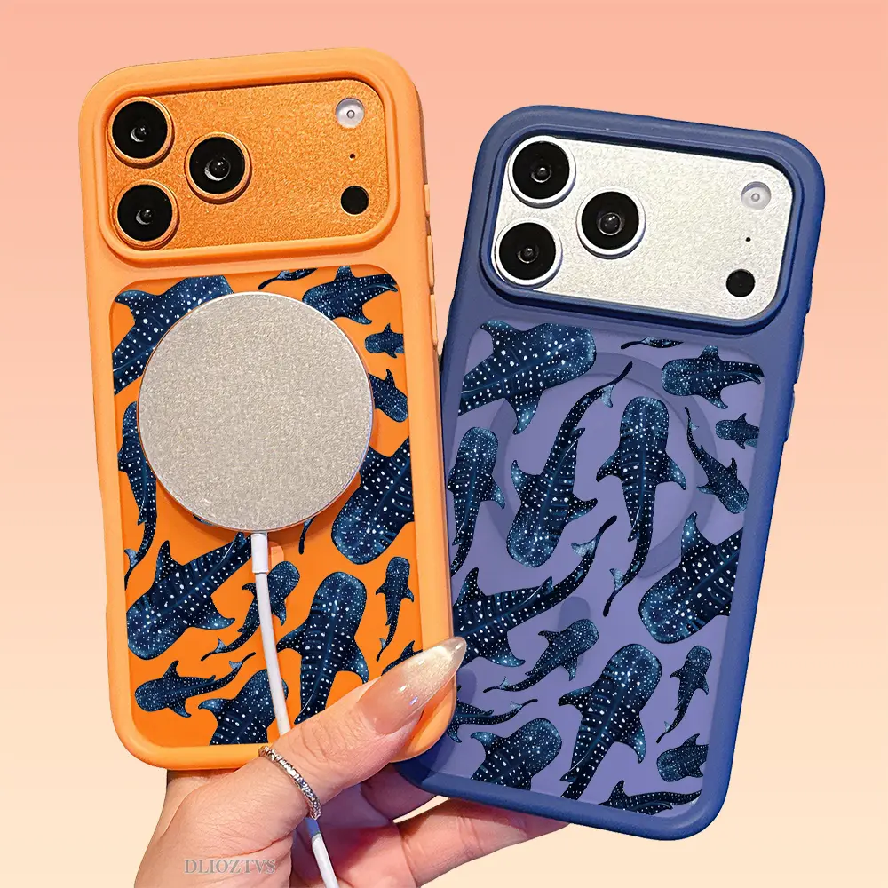 Many Whale Sharks Pattern Thick Silky-Touch Magnetic Phone Case for iPhone 17 Pro Max 17Air 16 Plus 15 14 13 12 Compatible with Magsafe Shockproof Smartphone Protect Casing Cover