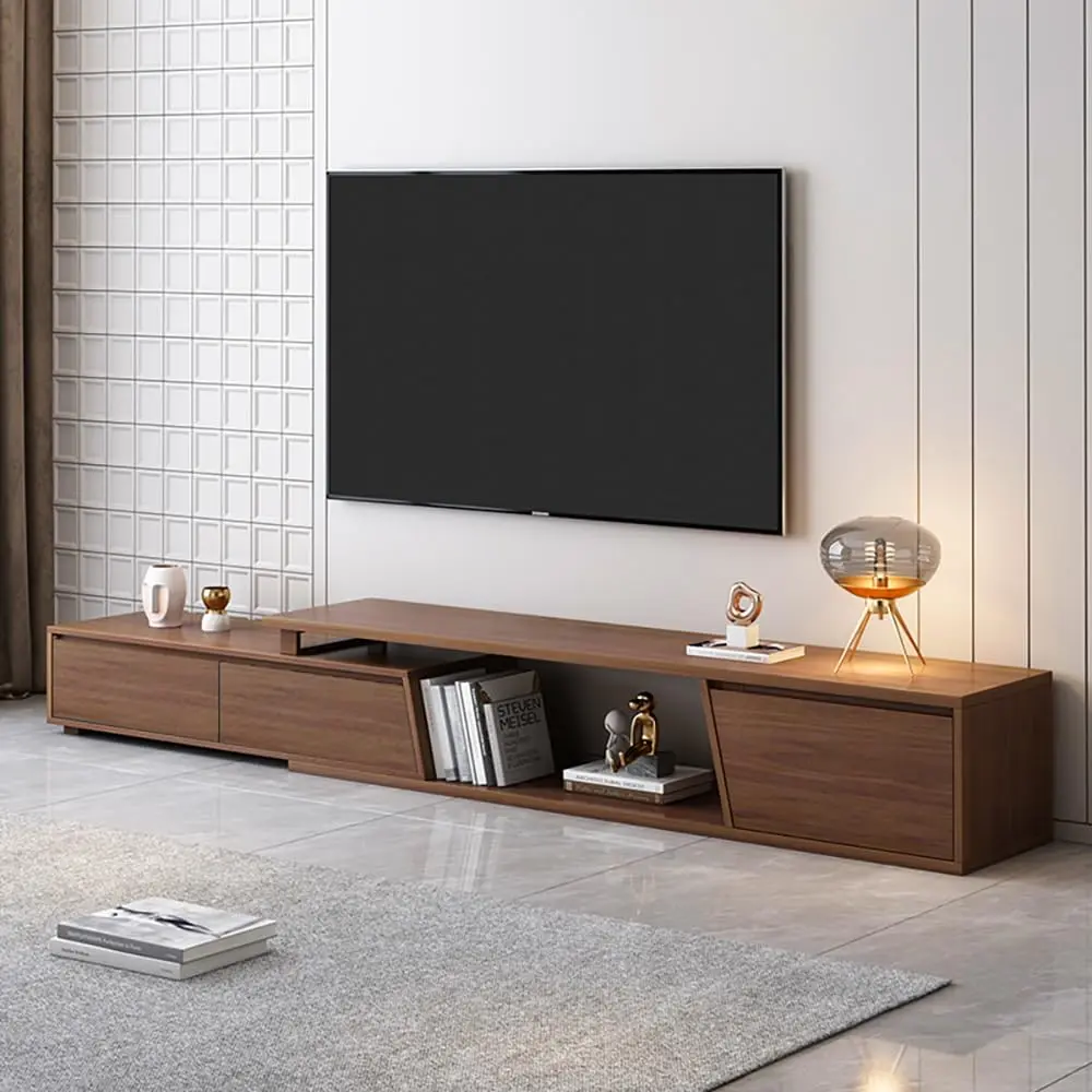 Homary TV Stand for Living Room, Extendable Walnut TV Console, Minimalist Media Entertainment Center with 3 Drawers, Adjustable TV Stand for Up to 110 Inch TVs