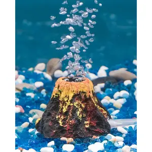 Aquarium Volcano Ornament Kit, Fish  Decoration Mini  Volcanic Decor for Fish  Landscape Realistic Mountain with Air Stone Bubbler Airline Tubing Accessories for Oxygenation