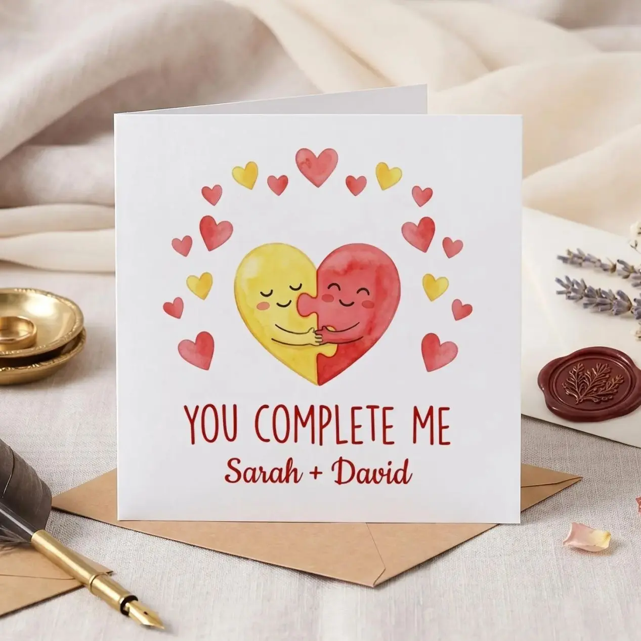 Personalized Anniversary Card for Husband ,Custom Name Puzzle Heart Card , Keepsake Card for Wife, First Paper Anniversary Gift for Partner