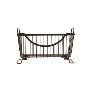 Ashley Steel Stackable Wire Basket with Raised Feet and Looped Handles, Modular Stacking Bin System for Kitchen and Desk Organization, Small Bronze Organiser Decor