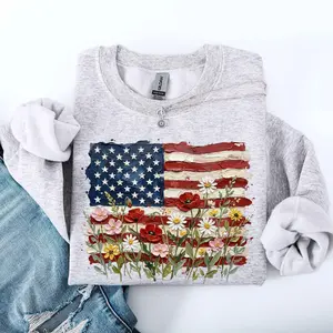 Flag and Flowers, Adorable, USA, Patriotic, America Sweatshirt