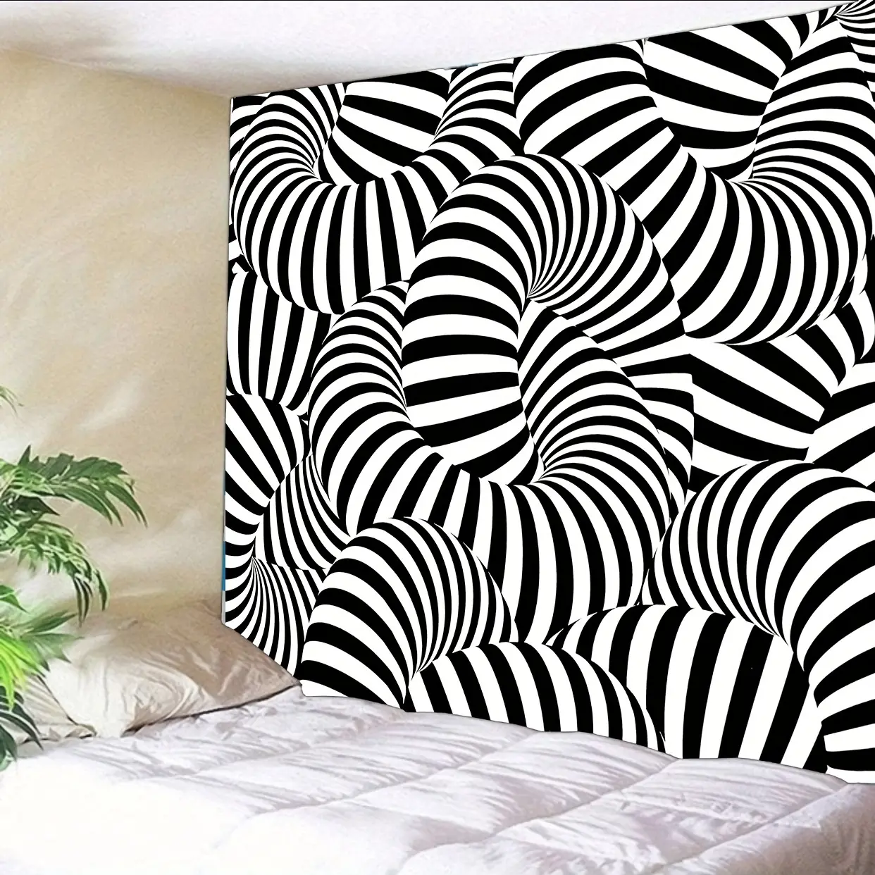3D Visual Tapestry Black and White Wall Hanging, Psychedelic Spiral Tapestry Dizzy Wall Art Tapestry Hook Hanging for Dormitory Living Home Decoration 59 x 51inch