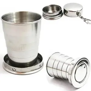 Stainless Steel Drinking Teacup Outdoor Traveling Collapsible Cup With Lid.