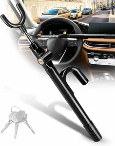 Adjustable Steering Wheel Lock, Anti-Theft Visible Security Device for Cars, Includes 3 Keys (Black)