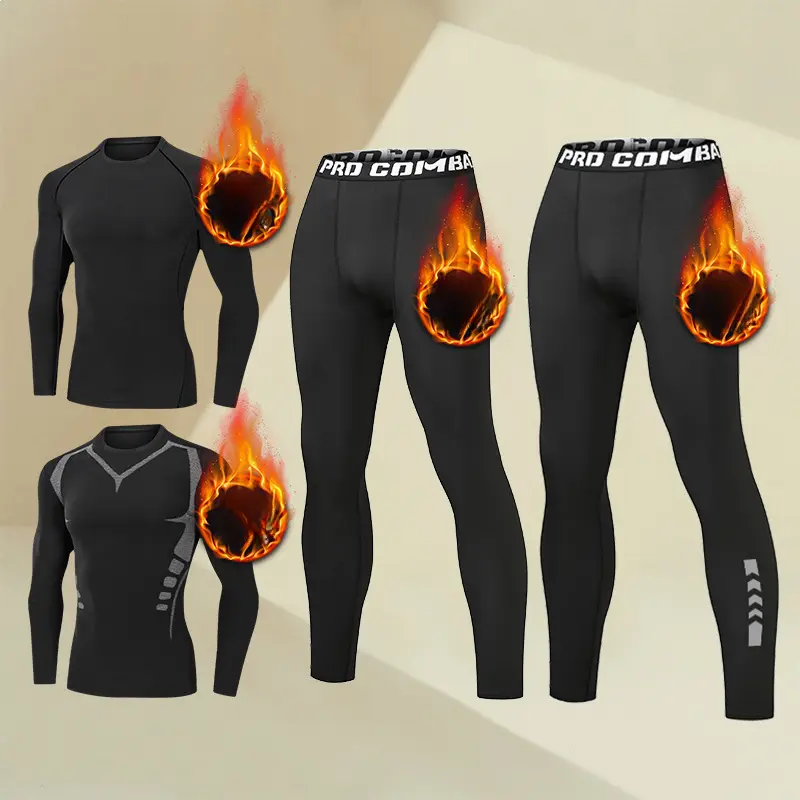Men'S Thermal Underwear Set - Long Sleeve T-Shirt & Pants with "WARM" Print,Long Sleeve Crew Neck Top And Pants for Fall/Winter,  High-Stretch Athletic Design for Winter Hunting, Skiing, And Outdoor Activities, Winter Underwear, Highstretch Fabric
