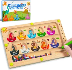 Montessori Wooden Busy Board for Toddlers 2-4 – Magnetic Color & Number Maze Puzzle, Dinosaur Learning Toy, Fine Motor Skills Development, Sensory Educational Toys, Easter Basket Stuffers & Gifts for Kids