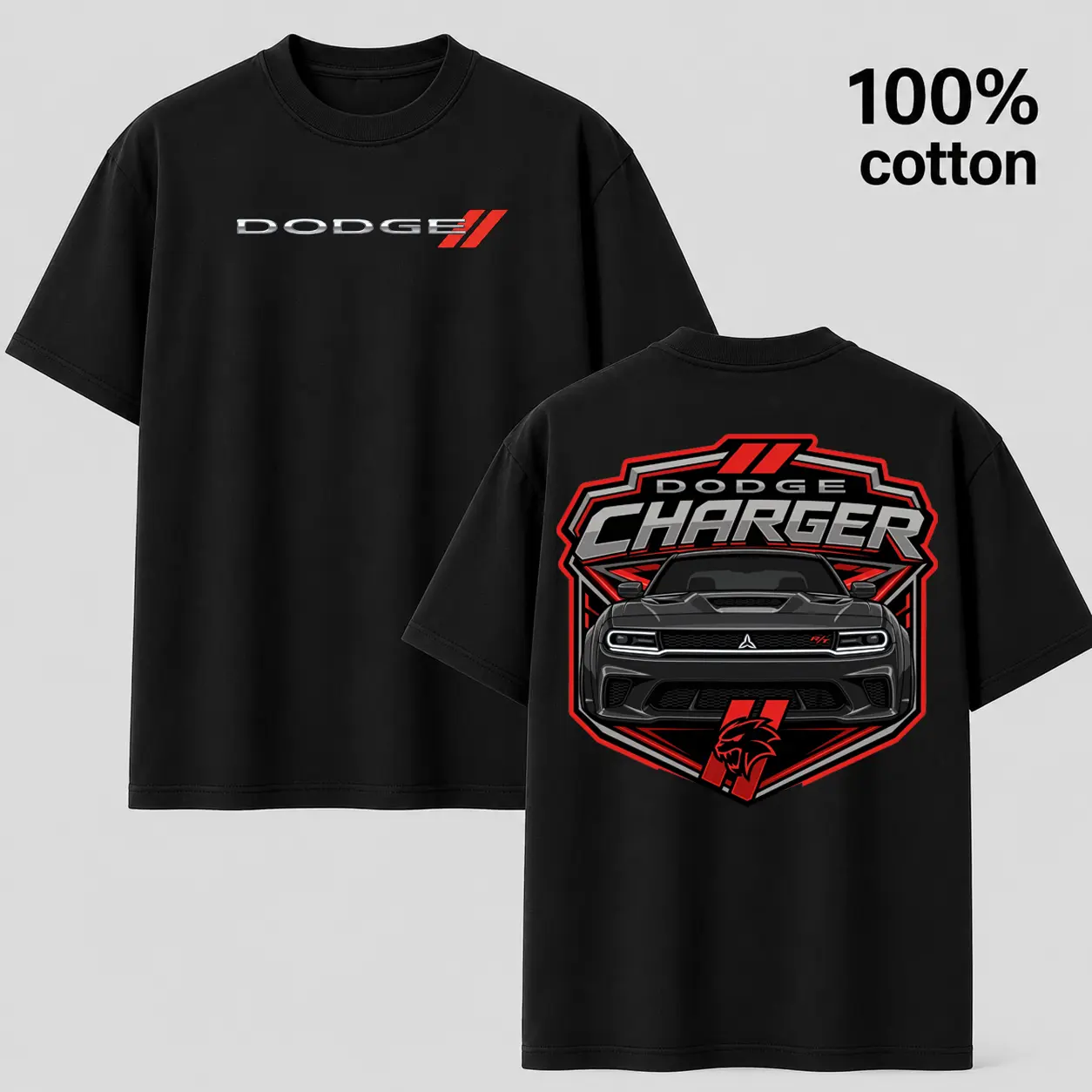 Dodge Charger Hellcat Graphic T-Shirt - Unisex Black Muscle Car Tee with Front Logo