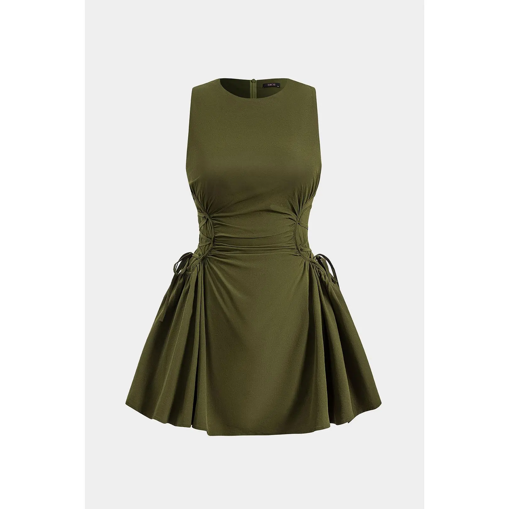 Women's Fitted Cloth Sleeveless Casual Mini Dress - Ruched, Strappy, Zipper-Closure Design
