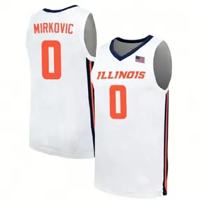 Illinois #0 Mirkovic Basketball Jersey White Orange, College Basketball Jersey, Athletic Mesh Tank, Game Day Outfit, Sports Fan Gift