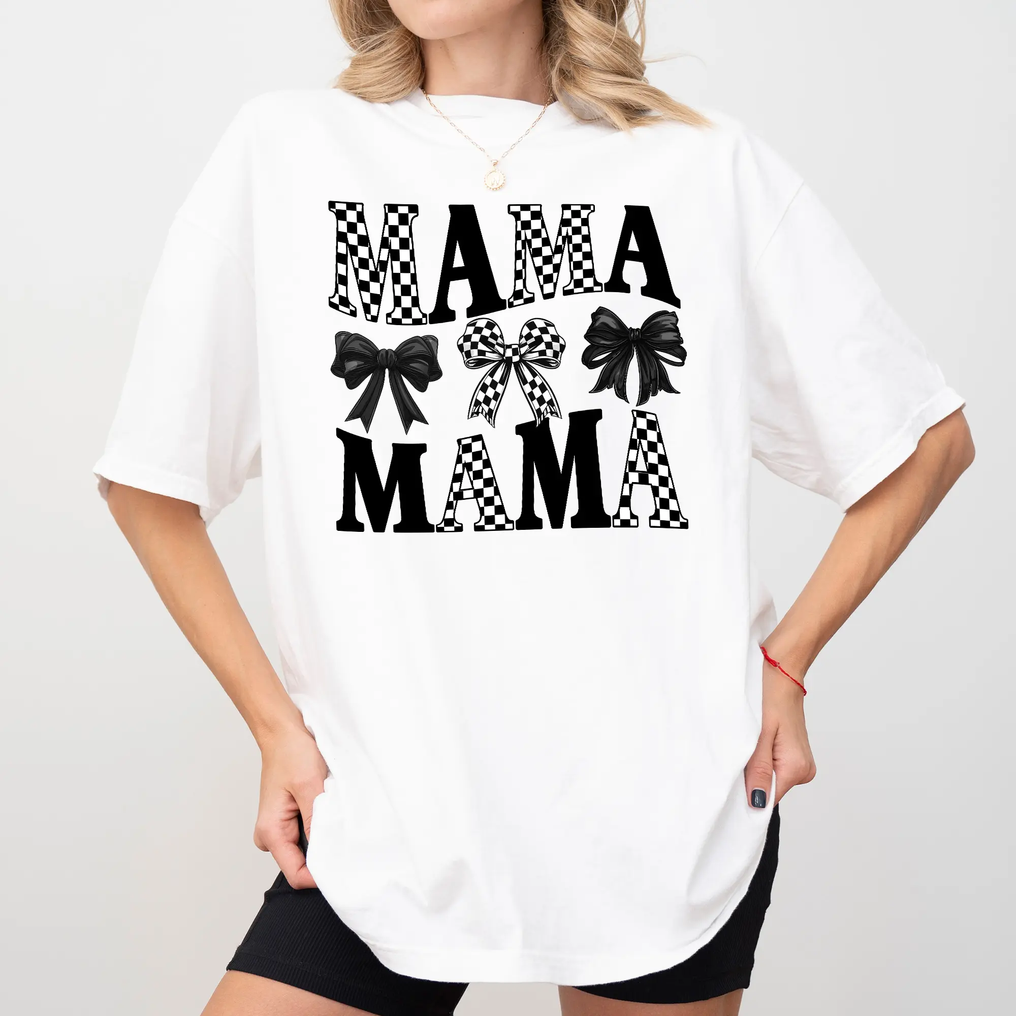 Black Coquette Bow Mama Comfort Colors Shirt, Checkered Mama T-shirt, Checkered Lover Graphic Tee