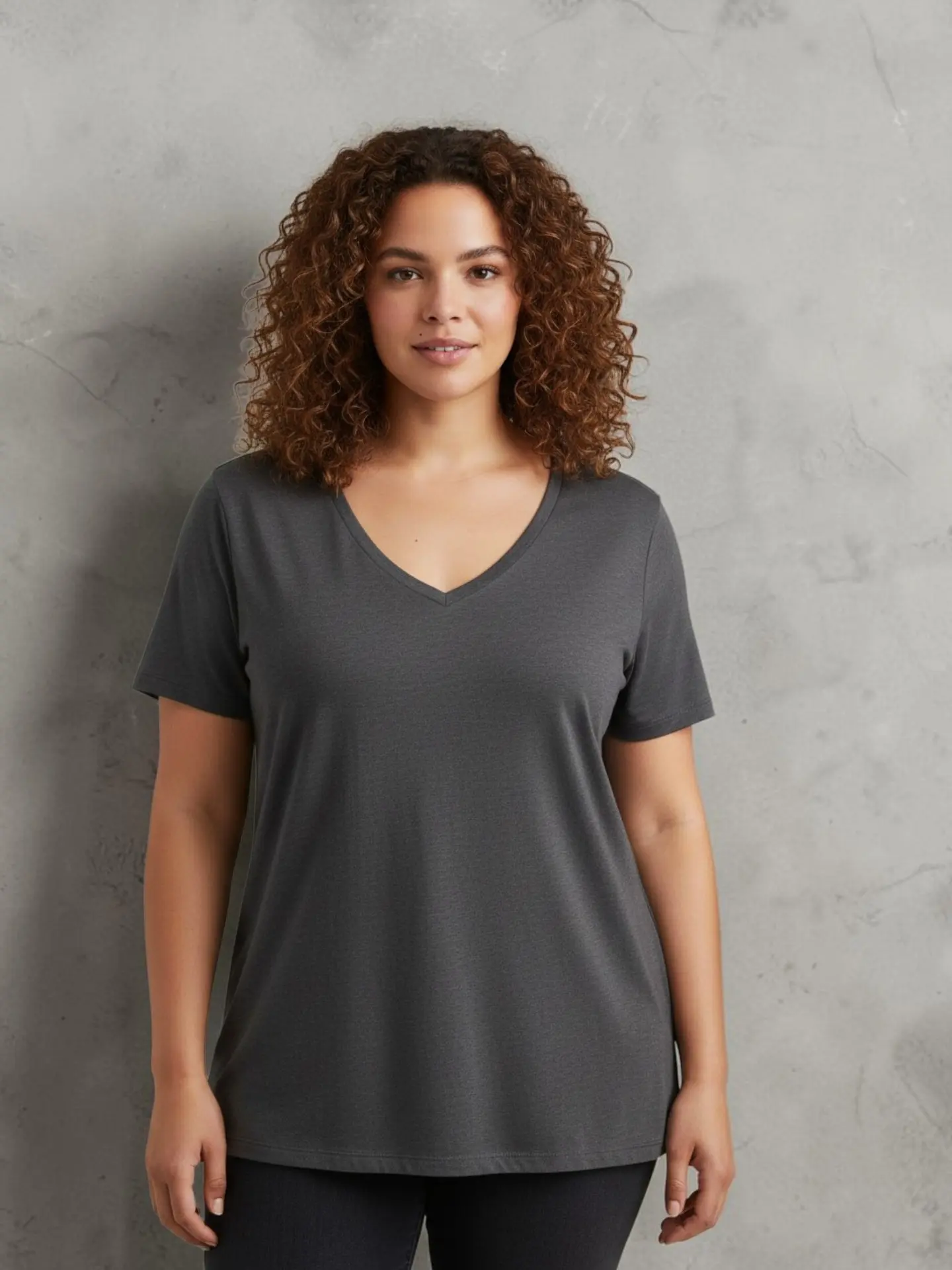Women's V-Neck Short Sleeve T-Shirt in Dark Gray - Comfortable & Versatile Top for Everyday Wear, Polyester/Cotton/Rayon, Size 3XL Only, Choice of Logo