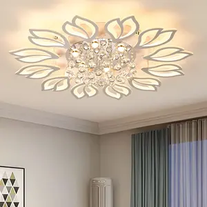 Garwarm Modern Ceiling Lamp, Dimmable LED Ceiling Light, 12-Head Flush Mount Flower Shape Chandelier with Remote, Acrylic Petal Lighting Fixture for Bedroom Kitchen Dining Living Room (55W,White)