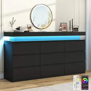 9 Drawer Dresser with LED Light, Modern Chest of Drawers for Closet, 63" Wide Drawer Organizer Cabinet for Bedroom, Living Room, Entryway, Hallway, Black,white