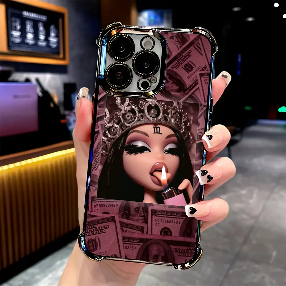 Bratz Doll Phone Case Compatible with for iPhone 17 16 15 14 13 12 11 Pro Max Plus, Featuring a Transparent Soft Back for Drop Protection.