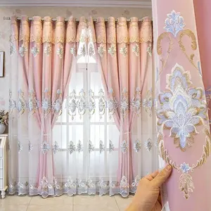 1pc Double Layer Blackout Curtains with Sheer Overlay, Korean Style French Lace Embroidery Drapes for Living Room Bedroom Decoration, Home Decoration Curtain