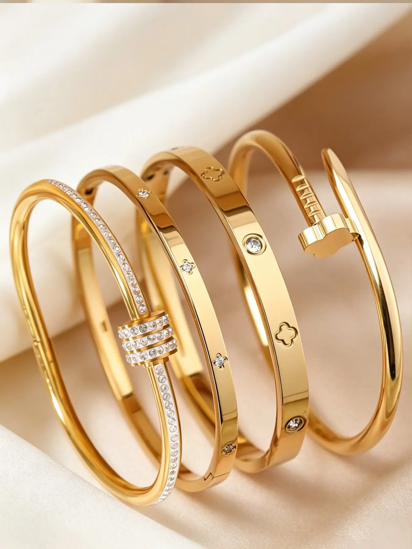 4 simple and stylish stainless steel bracelet set, Elegant Jewelry Bracelet, Exquisite Bracelet, Bangle Bracelet, Bracelets Jewelry, versatile accessories for daily travel, suitable for all seasons, perfect gifts for family and friends