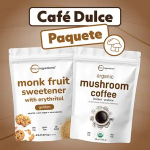 Paquete de Café Dulce: Café de Setas Instantáneo 28oz + Endulzante Dorado de Fruta del Monje con Eritritol 4LB