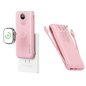 Diamuar 10000mAh Power Bank with AC Wall Plug, 22.5W SCP/20W PD Fast Charging, Built-in (Type-C+Lightning) Cables, Wireless Charger for Apple Watch Series 10/9/8/7/SE, LED Digital Display, All-in-One for iPhone, Samsung, AirPods fathersdaygift
