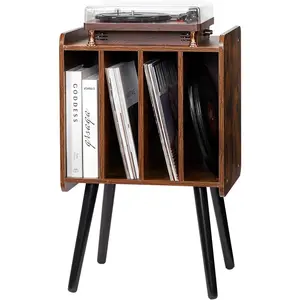 TikTokShopBlackFridayVEVOR Record Player Stand, 2 Tiers Turntable Stand with 4 Cabinets, Holds up to 100 Albums, Wooden Vinyl Record Storage Cabinet with Display Shelf for Bedroom, Living Room, Brown