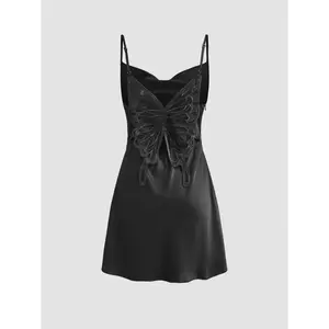 Cider [3 colors, size 0-26] Satin Cowl Neck Ruched Butterfly Mini Dress