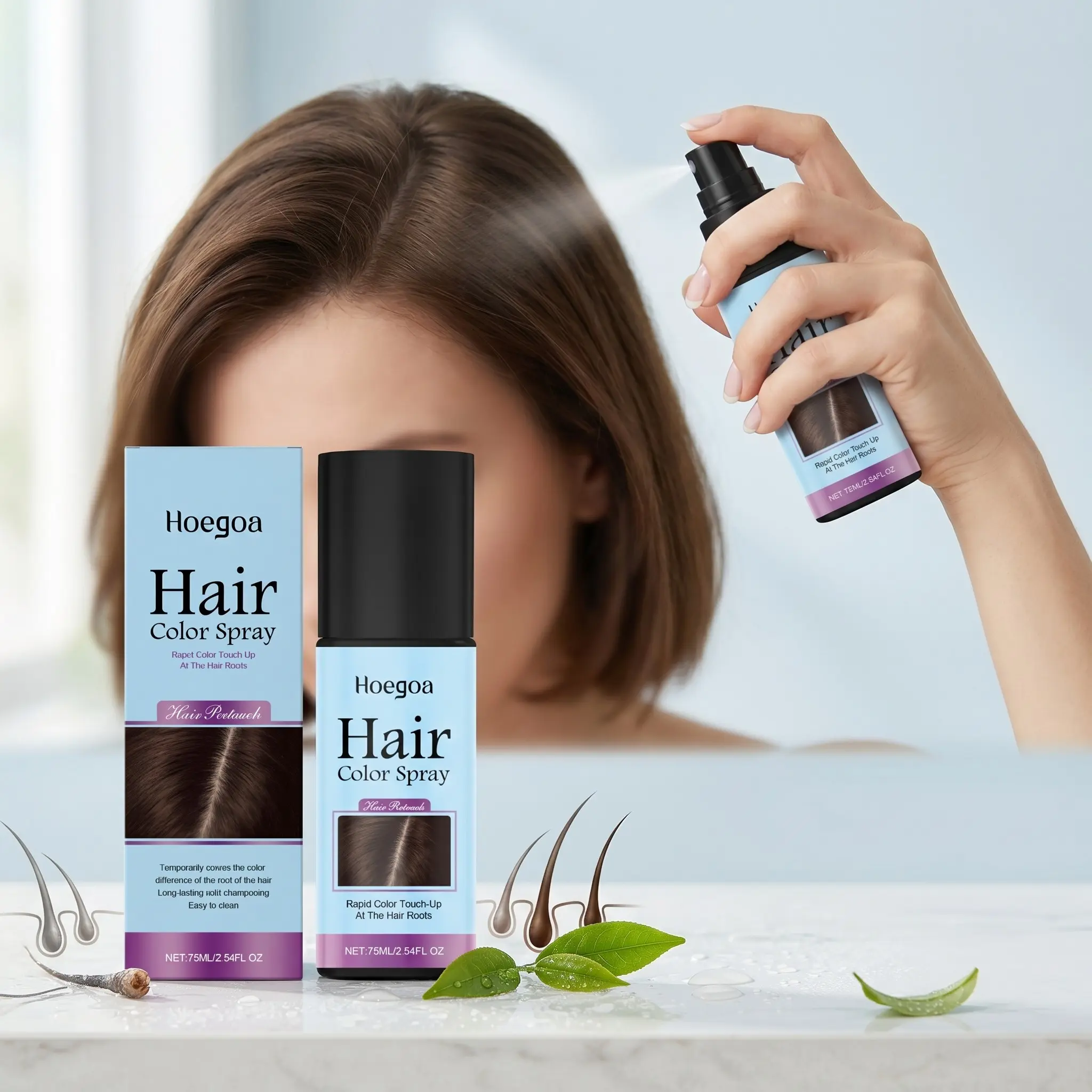 2-Pack Disposable Hair Color Spray (dark ), Root Touch Up, Long-Lasting Coverage, Easy to Clean, Portable, Gentle Natural Formula, Daily Use