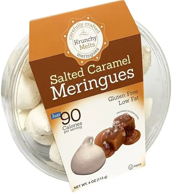 Krunchy Melts Original Meringue Cookies | Salted Caramel Flavor | Only 90 Calories Per Serving | Low Fat, Gluten Free, Dairy Free (4 Oz)