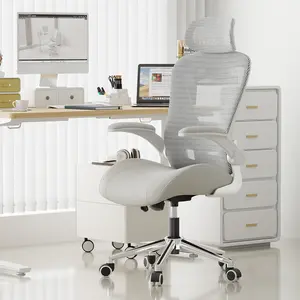 Votrenix super comfortable ergonomic home office desk chair, Premium thickened leather curved seat with breathable mesh back, 3D headrest and adjustable lumbar support, ideal chair for office or gaming