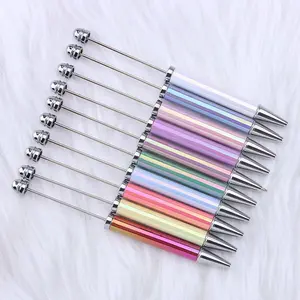 Random Color Electroplating Gradient Color Beaded Pen (10pcs), Ballpen Set, Plastic Ballpoint Pen, Writing Pen for Office School Student, Gift for Friend