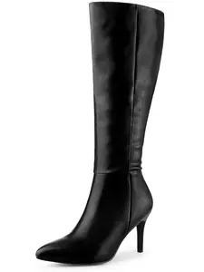 BLISSFUL STEP High Heels Pointed Toe Stiletto Heel Knee High Boots