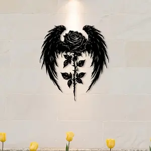 Gothic Rose Metal Wall Decor, Wings & Eyes, Rust-Resistant Iron Art, Vintage Style, Bedroom, Halloween, Christmas Gift, Artistic, Decoration, Ornaments
