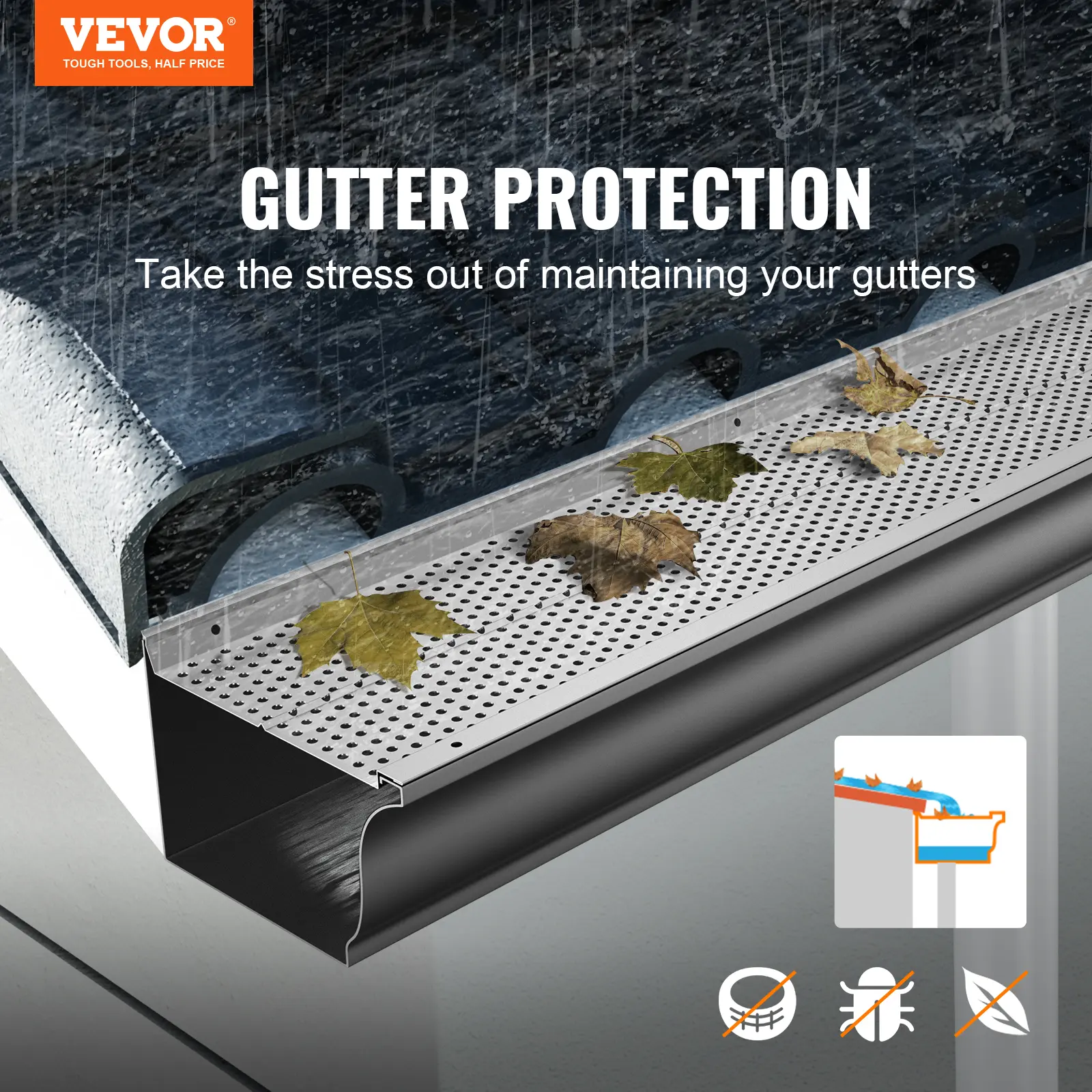 【summerfinds】VEVOR Gutter Guard, 6 inch Width, Aluminum Leaf Filter DIY Gutter Cover, 52 PCS 208 ft Total Length, 0.157'' Hole Diameter & 0.02'' Thick Gutter Guards Fits Any Roof or Gutter Type