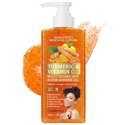 AMOCOCO Lemon Turmeric Blend Plant-Based Exfoliating Shower Gel - Alcohol-Free Daily Hydrating Aromatic Bright Citrus Cleanser with Scent, Youth-Boosting Natural Extracts for Cleansing & Moisture