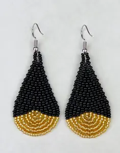 African Beaded Earrings Simbithi Black Gold