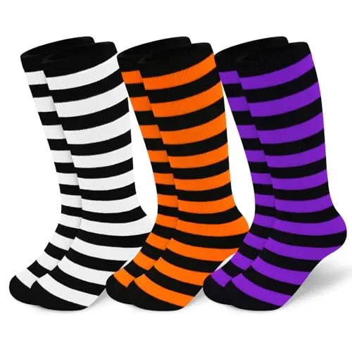 3 Pack Striped Black Orange, Purple, Whi