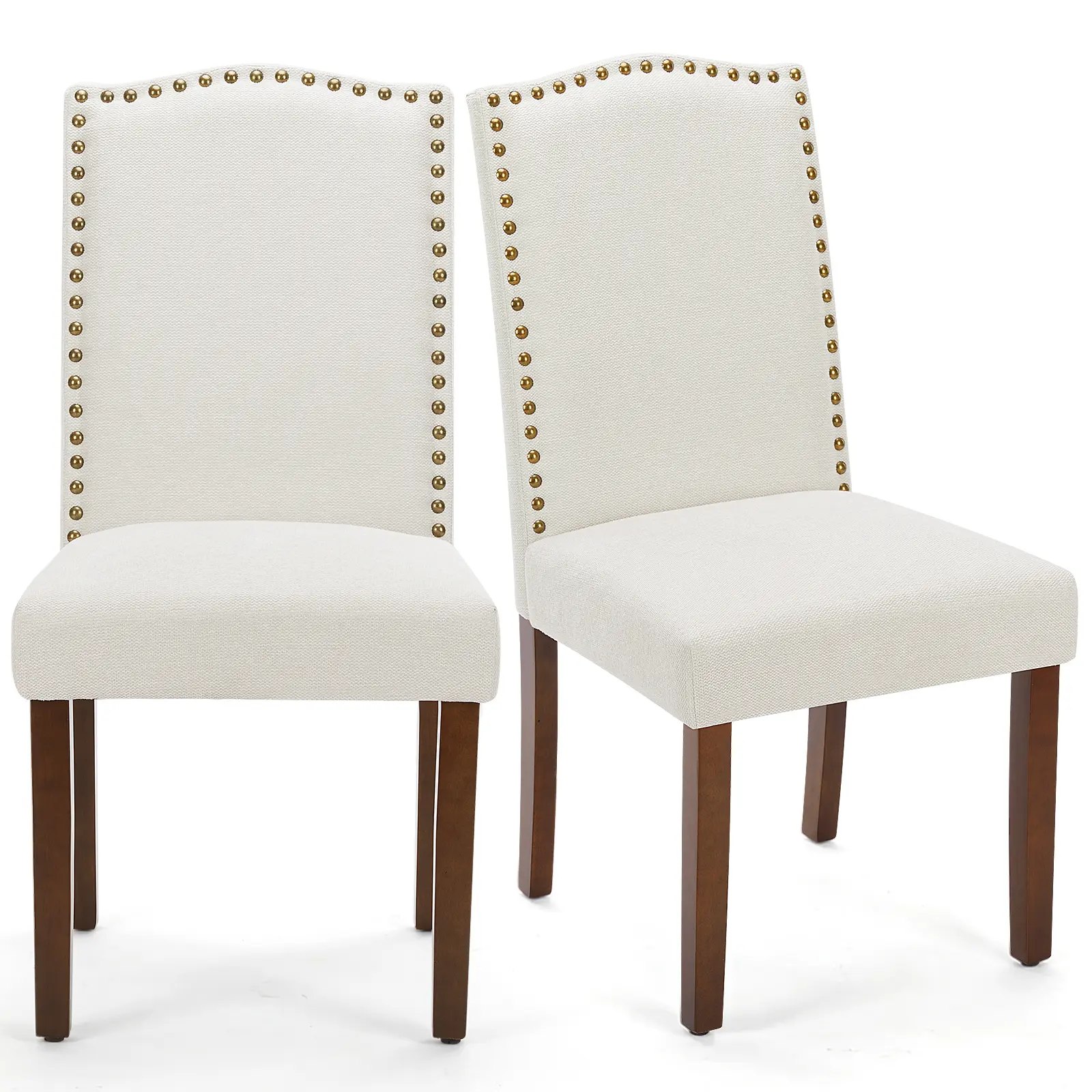Armless Legged Modern Accent Chair - Linen Upholstered Parsons Chair with Soft Padding, Nailhead Trim, Wood Legs for Dining Room, Living Room, Armless Legged Chair