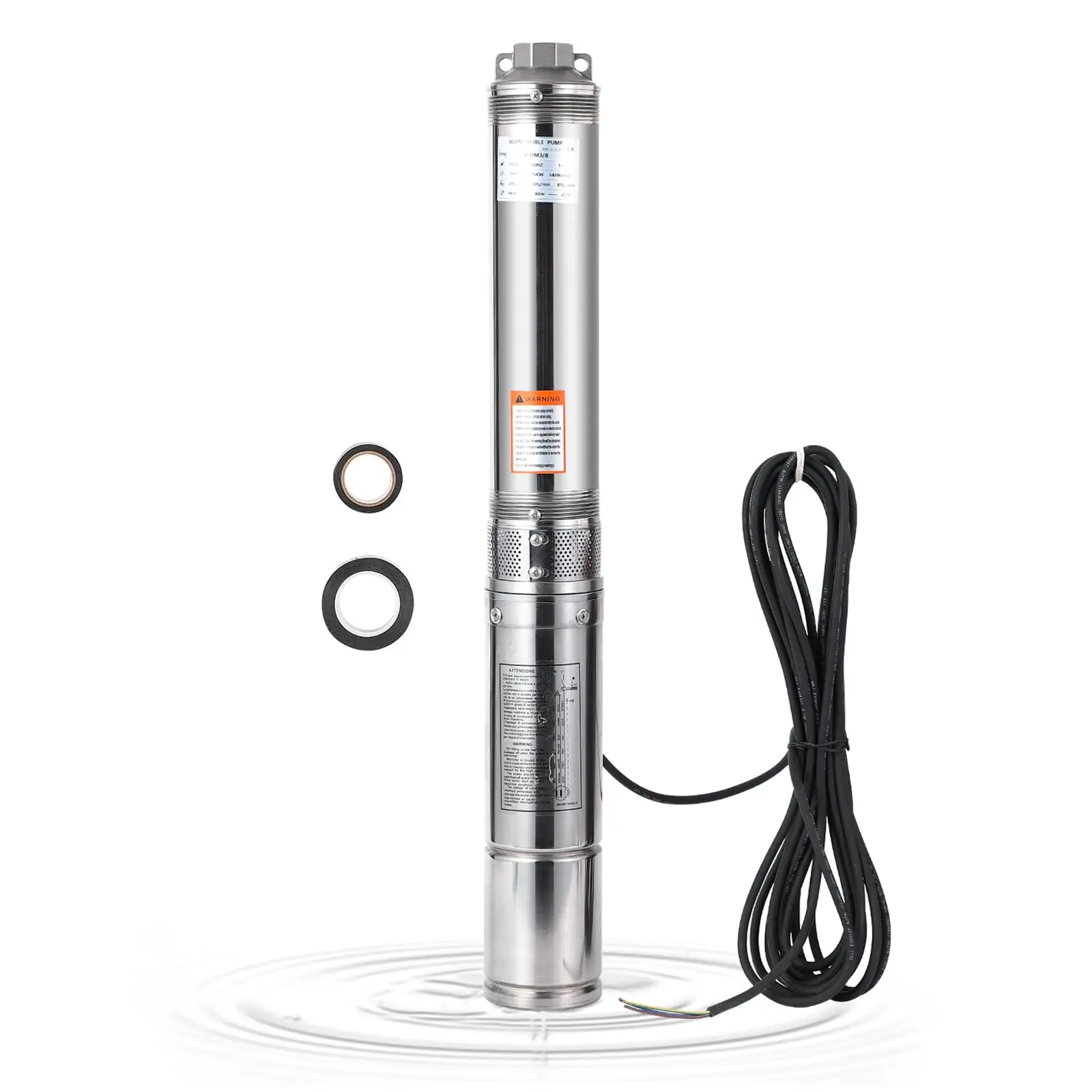 1.5HP Deep Well Submersible Pump 4” Stainless Steel, 27 GPM Flow, 259ft Head, Dual Voltage 110V/230V 60Hz, IP68 Waterproof, Includes 33ft Cord & Check Valve for Industrial & Irrigation Use